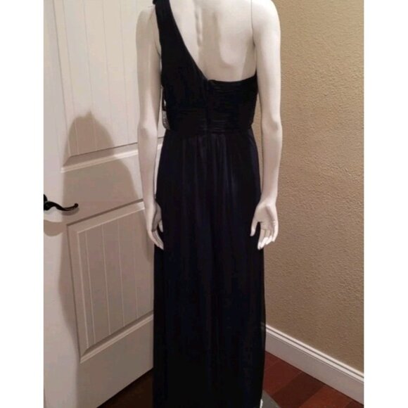 XSCAPE Dress Womens 6 Navy Blue Maxi One Shoulder Chiffon Formal Gown Beaded - Picture 14 of 16